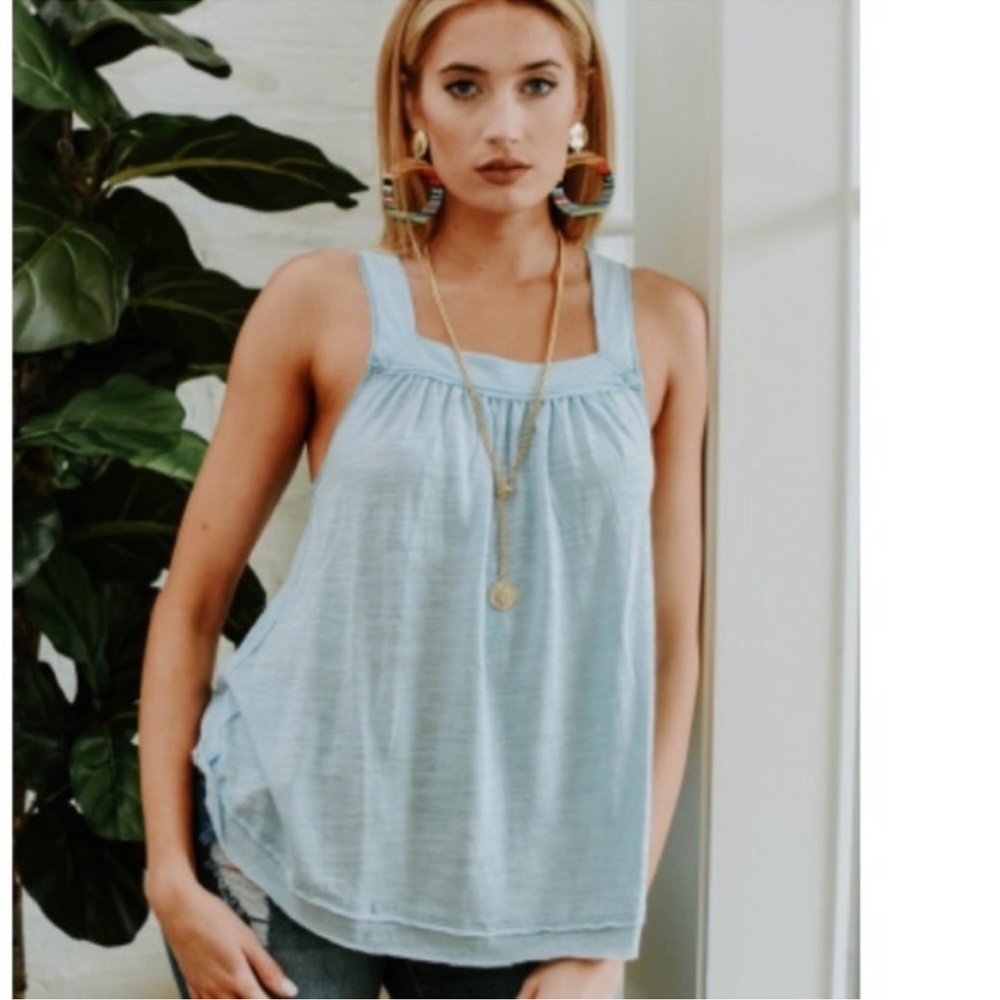 Free People Good for You Tank in Light Blue With Bleach marks